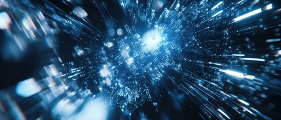 Fototapeta premium Abstract Blue Futuristic Technology Tunnel Digital Data Stream Visualization