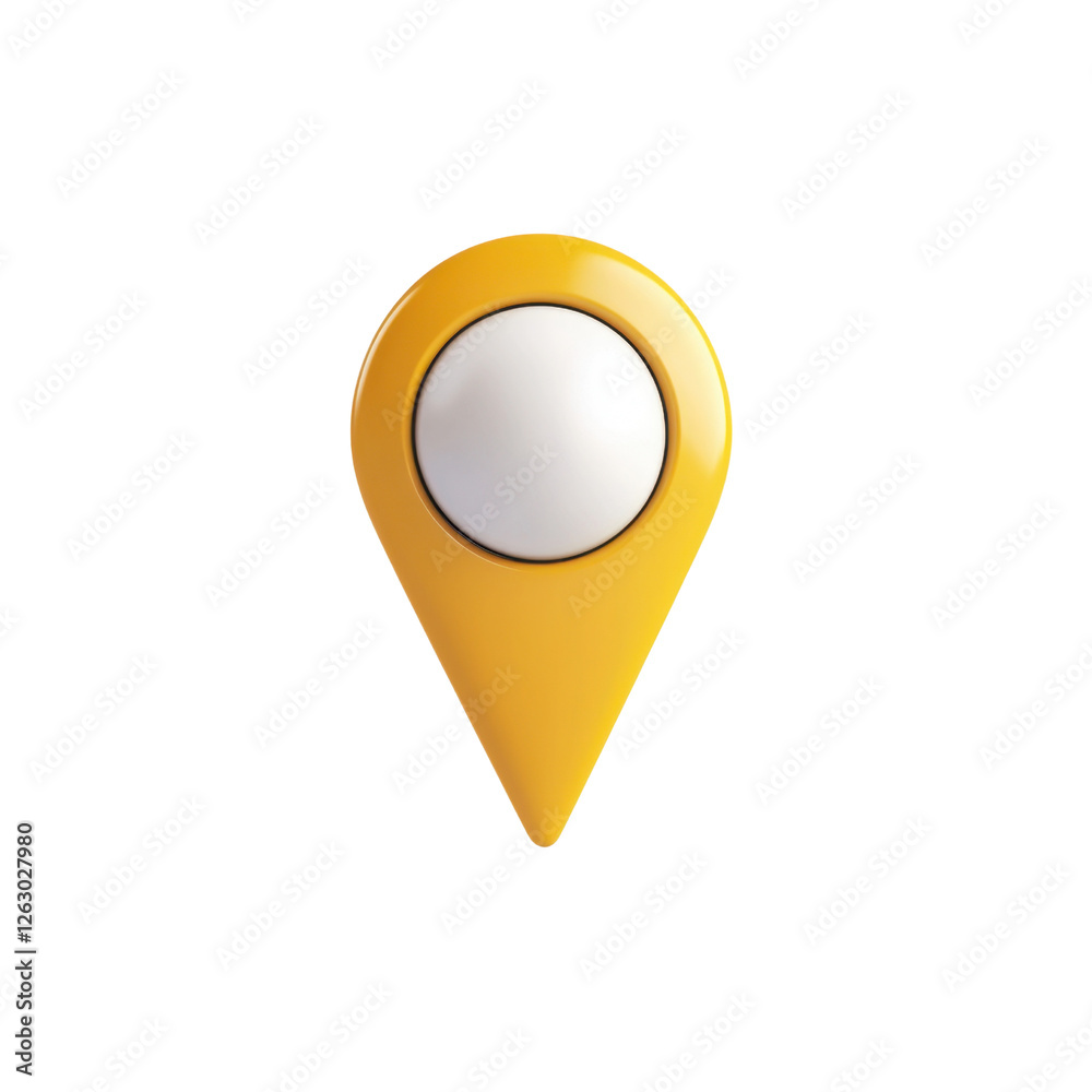 Poster bright yellow location marker icon on a clean background for navigation and mapping applications