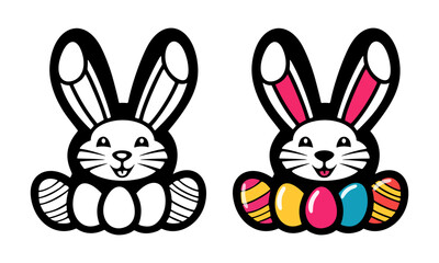 Fototapeta premium Easter bunny with vibrant colorful eggs festive design for print, card