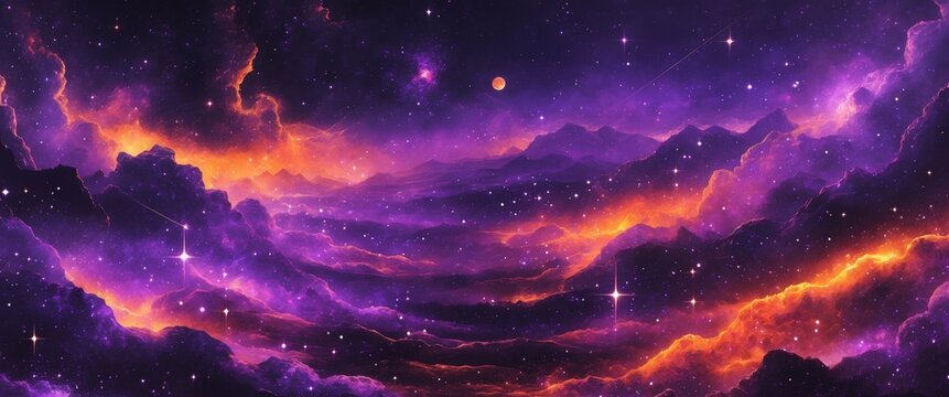 Glowing Purple and Orange Cosmic Landscape.