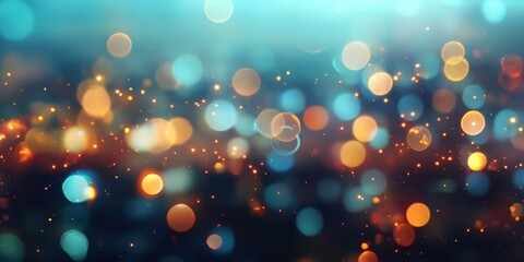 Abstract Bokeh Background with Glowing Lights in Teal, Orange, and Copper