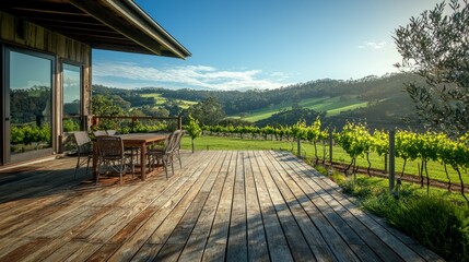 Scenic Vineyard View from Modern Deck with Rustic Charm in Luxury Setting
