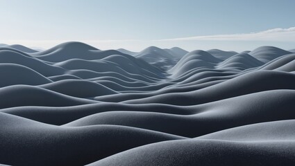 Smooth black hills are forming a wavy landscape under a clear white sky.