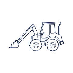 Excavator Outline Drawing, Backhoe Loader Line Art