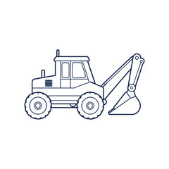 Excavator Outline Drawing, Backhoe Loader Line Art