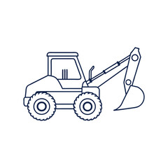 Excavator Outline Drawing, Backhoe Loader Line Art