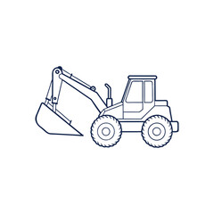 Excavator Outline Drawing, Backhoe Loader Line Art