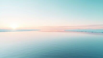 Serene Sunrise Over Tranquil Waters with Soft Pastel Colors