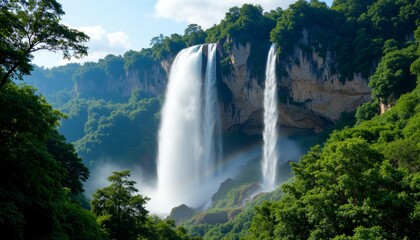 Fototapeta premium Waterfall in a lush forest at Plitvice National Park Croatia