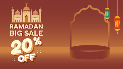 Design ramadan kareem sale banner vector, Islamic holy month event background for media promotion 