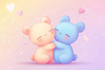 Super Cute and Colorful Cartoon Friendship Day Card With Happy Characters Hugging and Celebrating Friendship