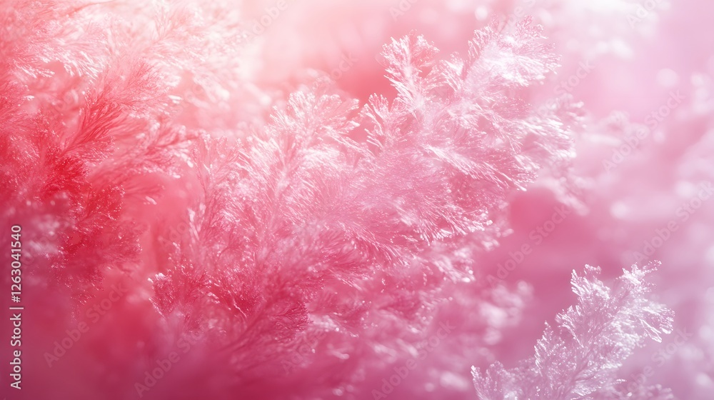 Poster close-up of pink frost crystals. delicate ice formations in macro photography. fuzzy surface detaile