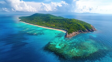 Tropical Island Paradise Lush Green Foliage Pristine Beach