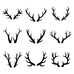 Deer antlers silhouette vector set