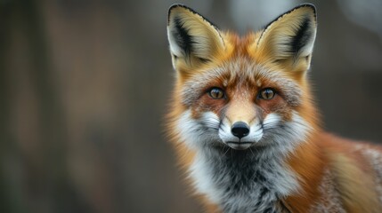 Fototapeta premium Majestic Red Fox Portrait: A captivating close-up of a wild fox in its natural habitat, showcasing its vibrant fur and intense gaze.