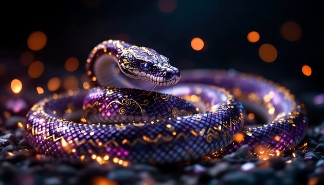 Majestic Purple Snake with Gold Artwork Digital Art