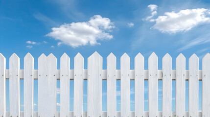 White picket fence against blue sky; summer day