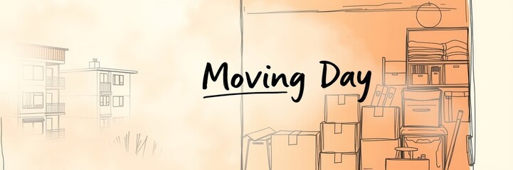 Warm-toned sketch of moving day boxes in foggy interior, new beginnings