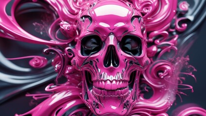 Stunning Shiny Abstract Skull Design Featuring a Beautiful and Vibrant Pink Finish.