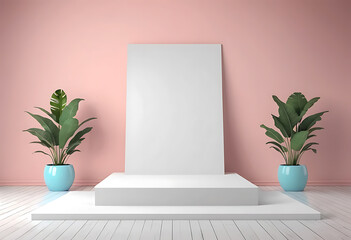 Minimalist 3D Podium Background, display banner room toy design blue, 3d product review, mockup pedestal, Abstract product display presentation