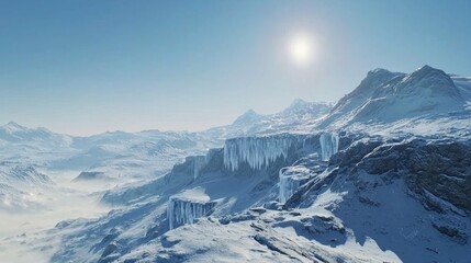 Stunning Winter Landscape with Glaciers and Snowy Mountain Peaks
