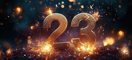 New Year Celebration Card with Fireworks and Golden 2025 Numbers