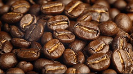 Fototapeta premium Aromatic Roasted Coffee Beans in Close-Up Coffee Shop High-Quality Image Cozy Environment Macro View Flavor Exploration