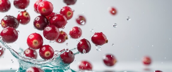 Closeup of Fresh Cranberries in Water Splash