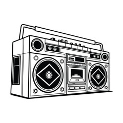 Fototapeta premium Vintage boombox vector illustration black and white, hand drawn style design isolated on a white background