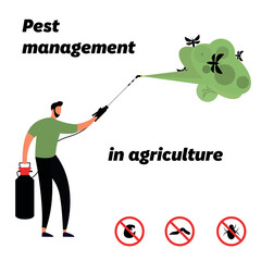 Pest management in agriculture, color vector illustration on white. Can be used for any platform or purpose. Action promotion and advertising mockup. Eps 10