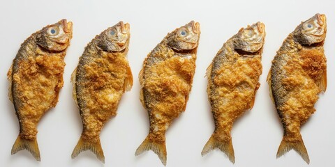 Glistening with a rich, earthy hue, the intricately wrinkled dried fish lies gracefully on a pristine white backdrop. Its elongated form exudes an artisanal charm, capturing attention in its stillness