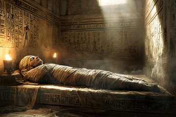 Enigmatic Timelessness: The Mummy in Its Ancient Chamber of Secrets and Mysteries