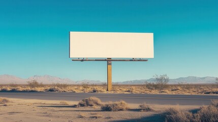 Blank Billboard Mockup in Desert Landscape with Clear Blue Sky