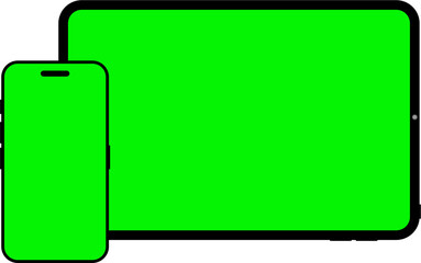 vector mobile phone and tablet with green screen. to insert video or advertising banner