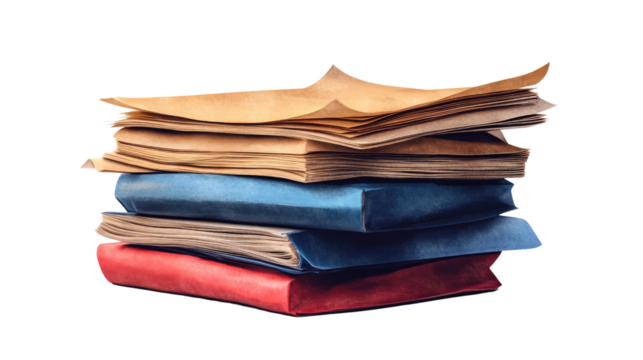 Stack of Knowledge: A visual symphony of literature unfolds as a stack of vibrantly colored books and aged papers.