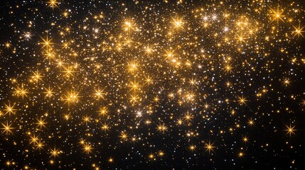 Sparkling Golden Stars on Black Background - Festive and Magical Night Sky Texture.