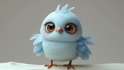 Obraz premium a cute fluffy bird with big eyes stands on a light surface