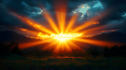 Obraz premium Radiant Sunset Over Hills And Field