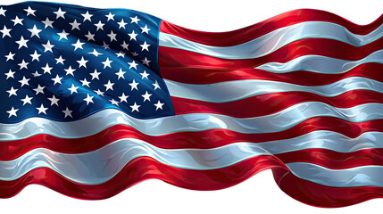 Obraz premium The Stars and Stripes: The iconic American flag waves proudly, its stars and stripes billowing in a gentle breeze, representing freedom, patriotism, and national identity.