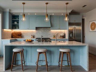 Modern Blue Kitchen Island With Farmhouse Style