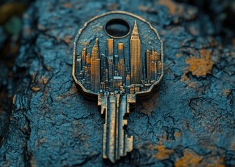 Key to Urban Living and Property Ownership with City Skyline