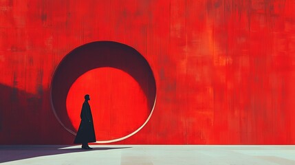 Lonely figure against a red background
