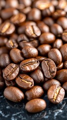 Fototapeta premium Aromatic Roasted Coffee Beans Kitchen Counter Food Photography Cozy Environment Close-Up Shot Coffee Culture