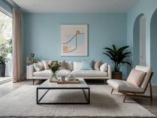Modern Living Room Design With Pale Blue Walls