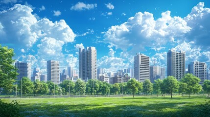 Obraz premium Urban Landscape with Modern Buildings and Blue Sky in Daylight