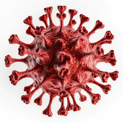 Close-up view of a red virus isolated on white background scientific imagery for medical research