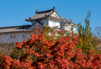 Himeji (White Heron) Castle built in 14th century in autumn, Japan