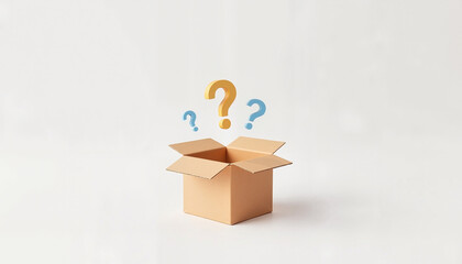 Conceptual box with question marks for creative projects, blogs, and educational content