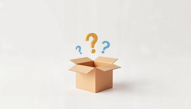Conceptual box with question marks for creative projects, blogs, and educational content