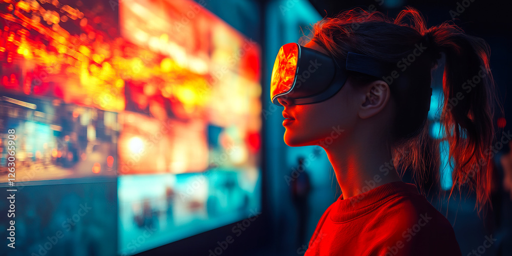 Poster ai-driven spatial learning virtual reality experience with digital characters merging real-world env
